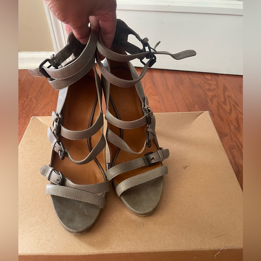 J. Crew Gray Wyatt Buckle Heeled Shoes